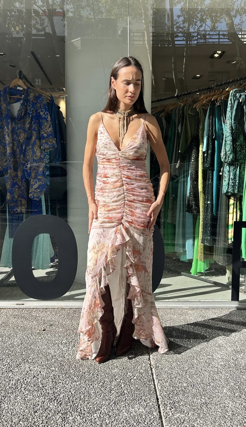 Vestido Largo Estampado Flores con Frunce ASOS