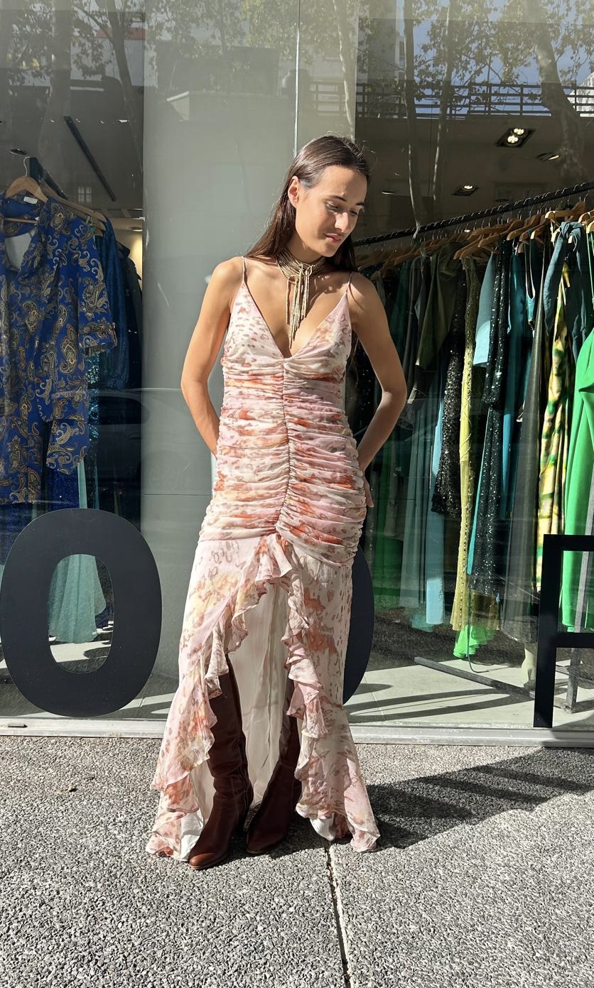 Vestido Largo Estampado Flores con Frunce ASOS