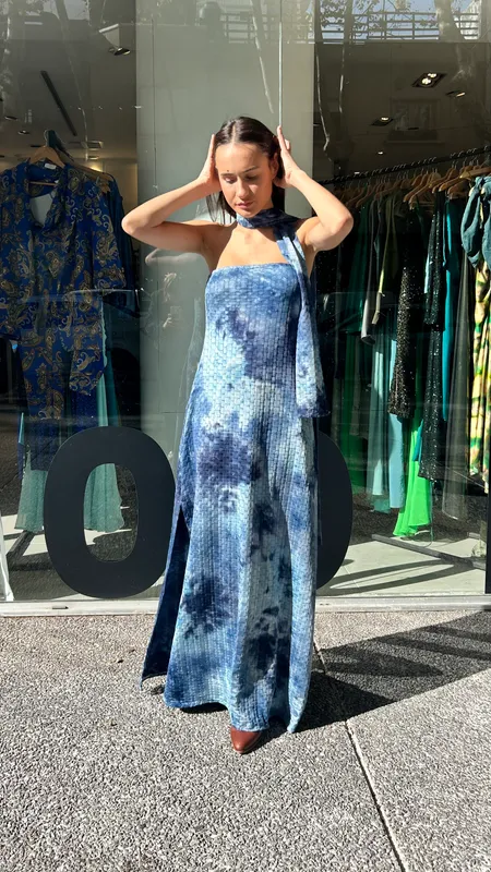 Vestido Strapless Batik Azul Pauli