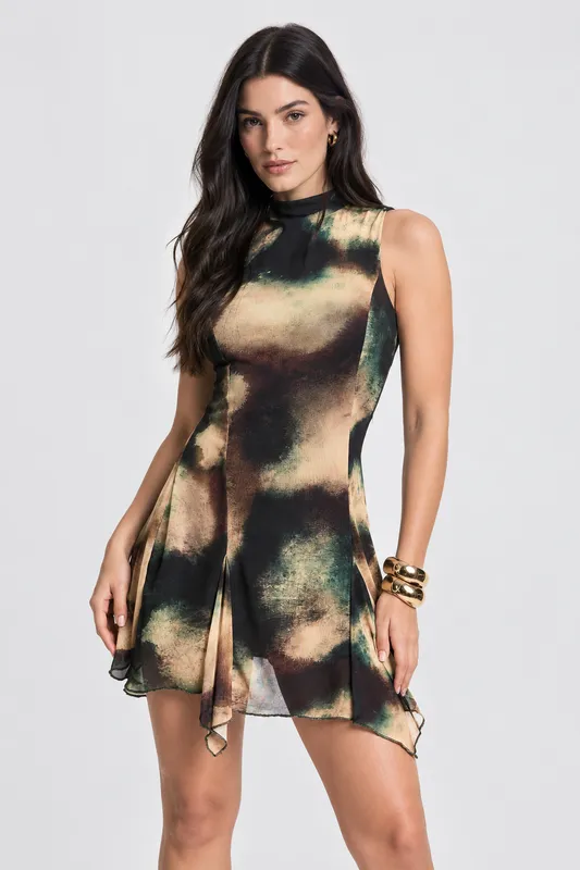 Vestido boohoo batik verde beige negro