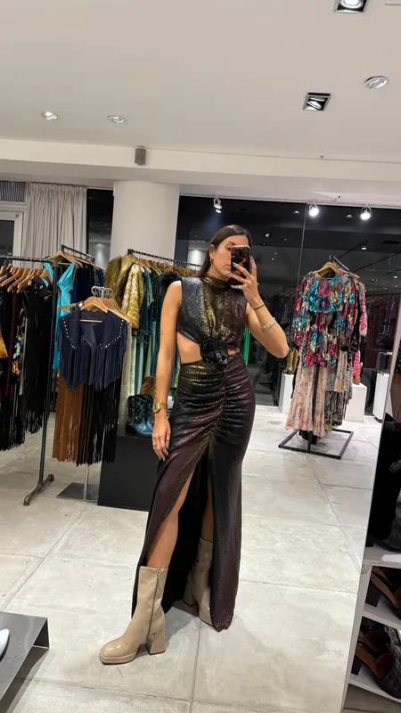 Vestido PLAN be CUT marron plumas