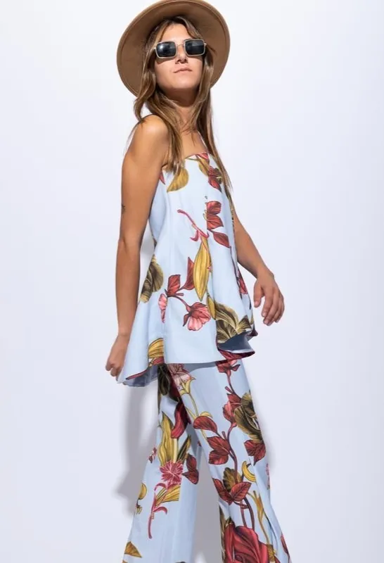 top strapless C/MEO collective celeste floreado  conjunto