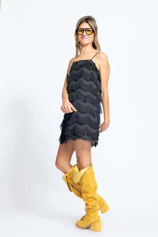 Vestido Zara Flecos Negro