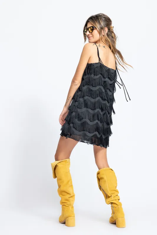 Vestido Zara Flecos Negro