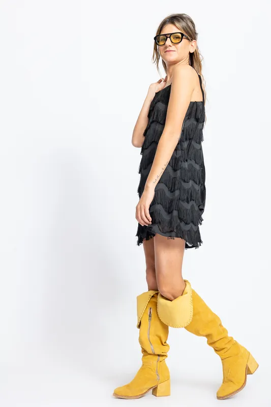 Vestido Zara Flecos Negro