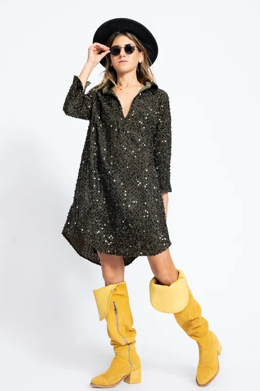 Vestido Agnes L Lentejuelas Negro verdoso