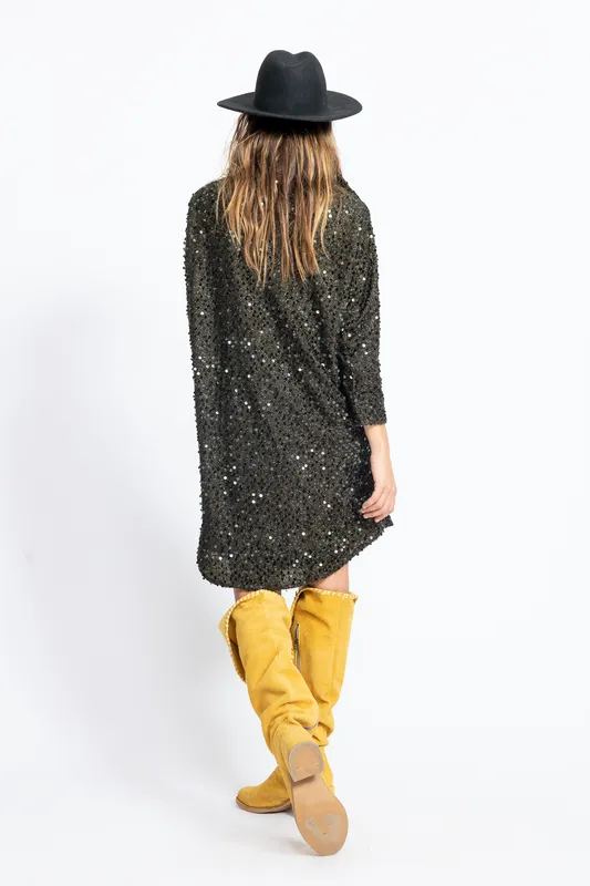 Vestido Agnes L Lentejuelas Negro verdoso