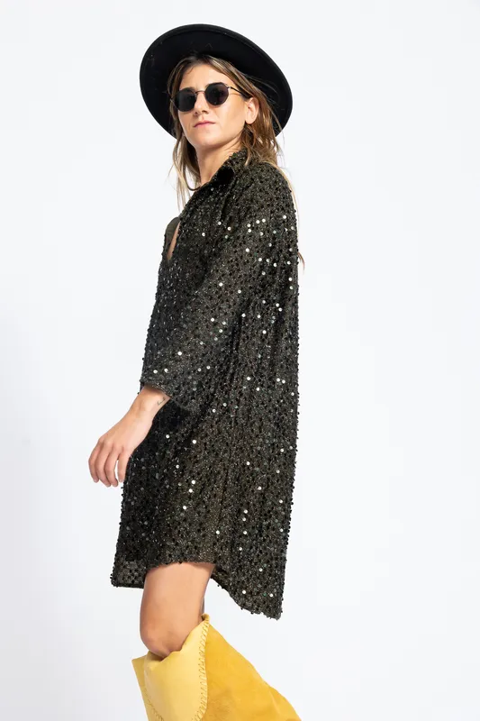 Vestido Agnes L Lentejuelas Negro verdoso