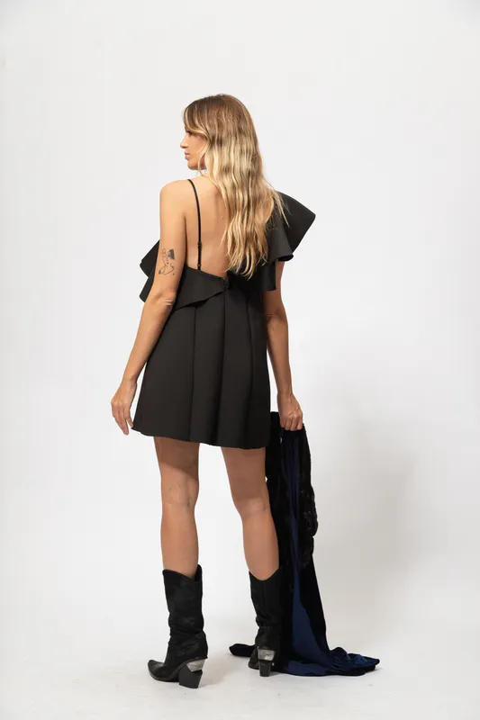 vestido Asos Volados un hombro Negro