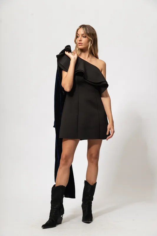 vestido Asos Volados un hombro Negro