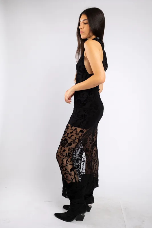 Vestido Negro Encaje Con Transparencias bershka