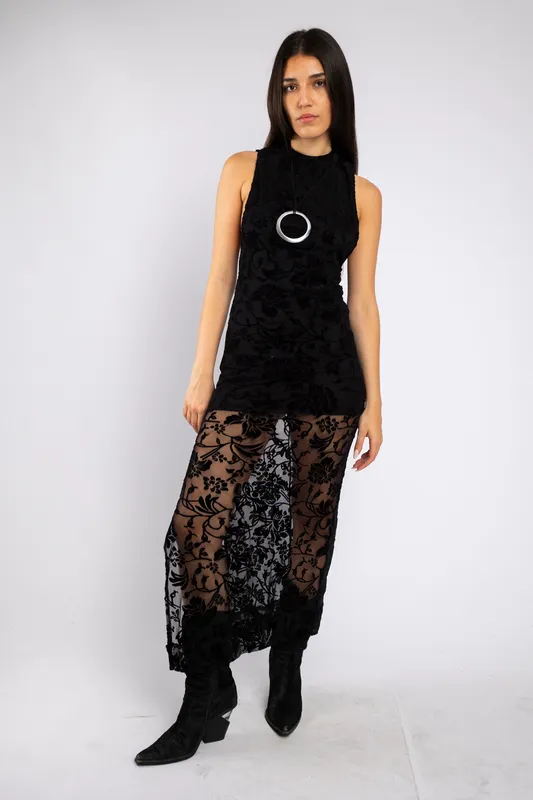 Vestido Negro Encaje Con Transparencias bershka
