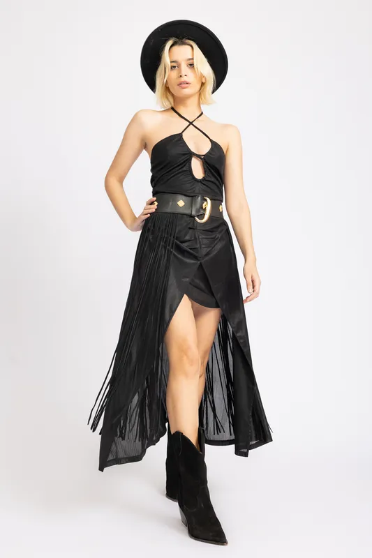 Falda Caro Criado Negro Irregular