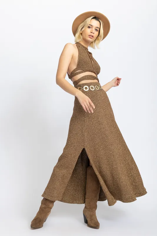 Top Tejido Cruzado Cobre y dorado