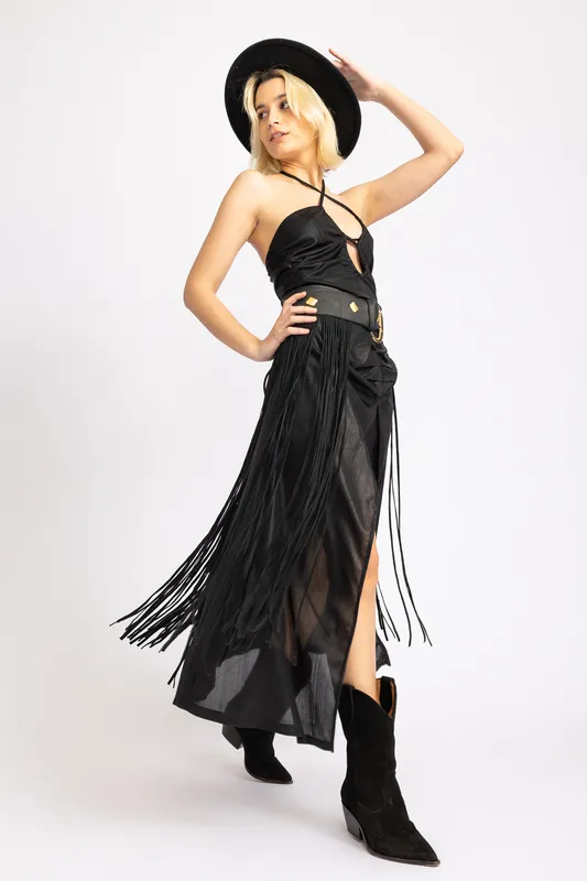 Cinturón Caro Criado Negro Flecos