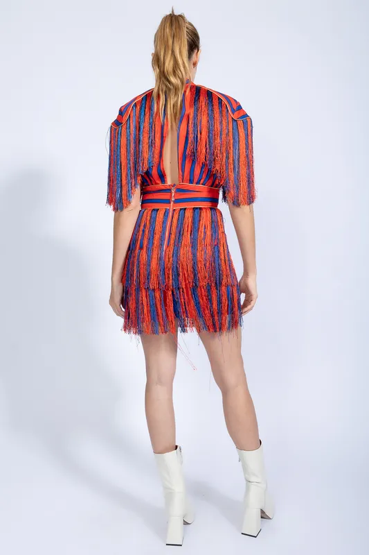 VESTIDO CORTO BONBON RAYADO ROJO Y AZUL