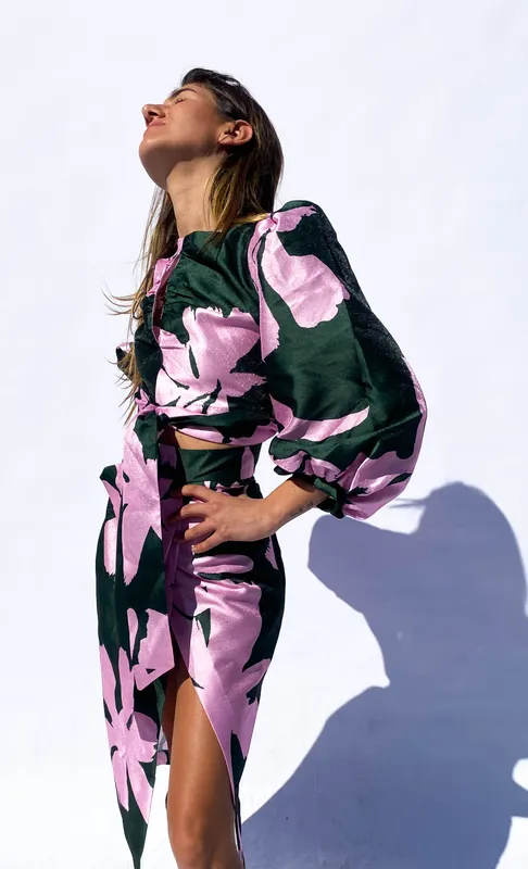 falda LAAGAM VERDE Y FUCSIA (CONJUNTO)