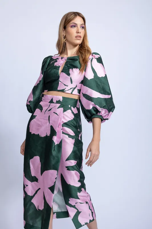 falda LAAGAM VERDE Y FUCSIA (CONJUNTO)