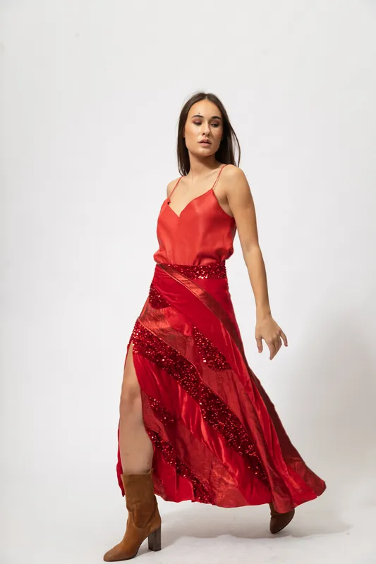 Top Vdamiani cuero rojo