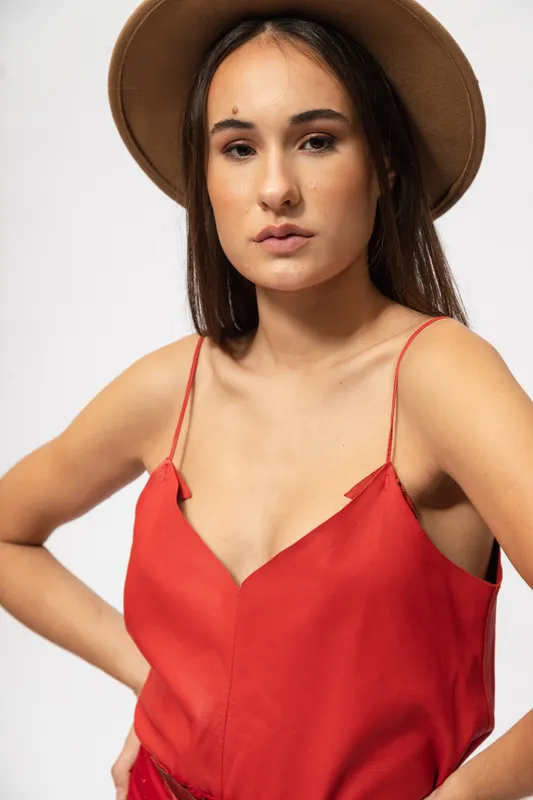 Top Vdamiani cuero rojo