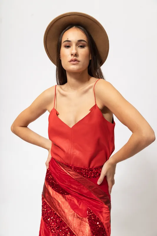 Top Vdamiani cuero rojo