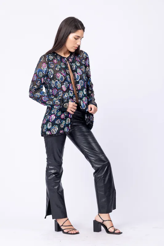 Chaqueta negra bordada colores Vdamiani