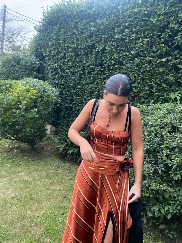 Set rayas marron (top corset y falda)