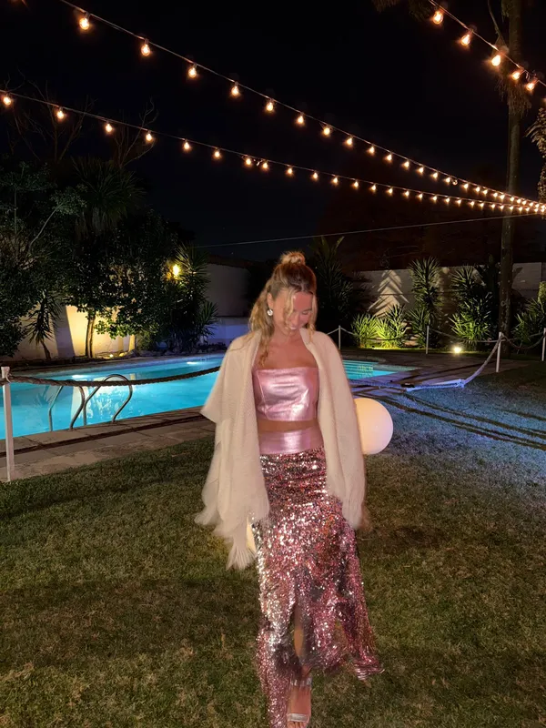 Conjunto agnes rosa metalizado lentejuelas