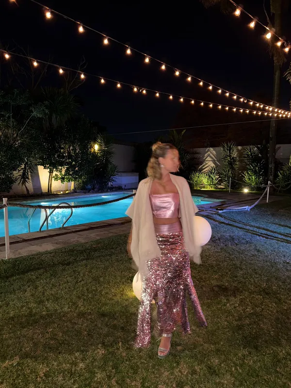 Conjunto agnes rosa metalizado lentejuelas