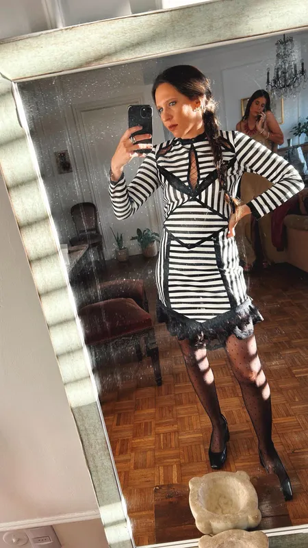 Vestido blanco/negro lineas plan be