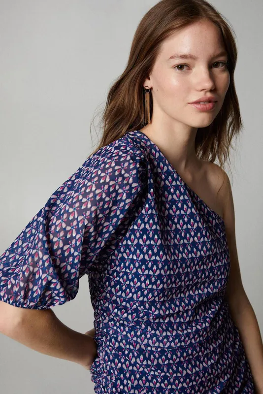 Vestido mango estampado