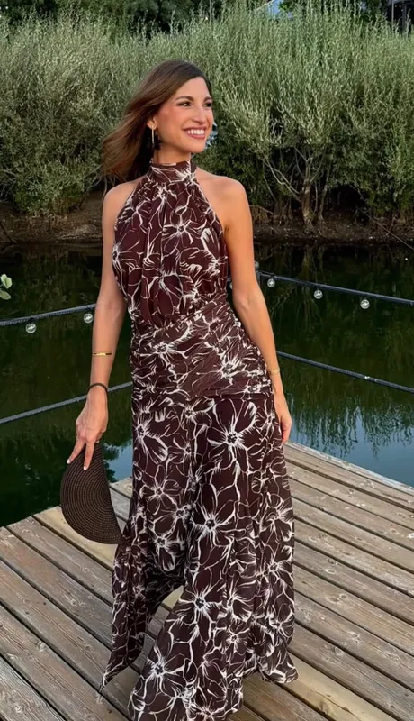 Vestido marron estampado