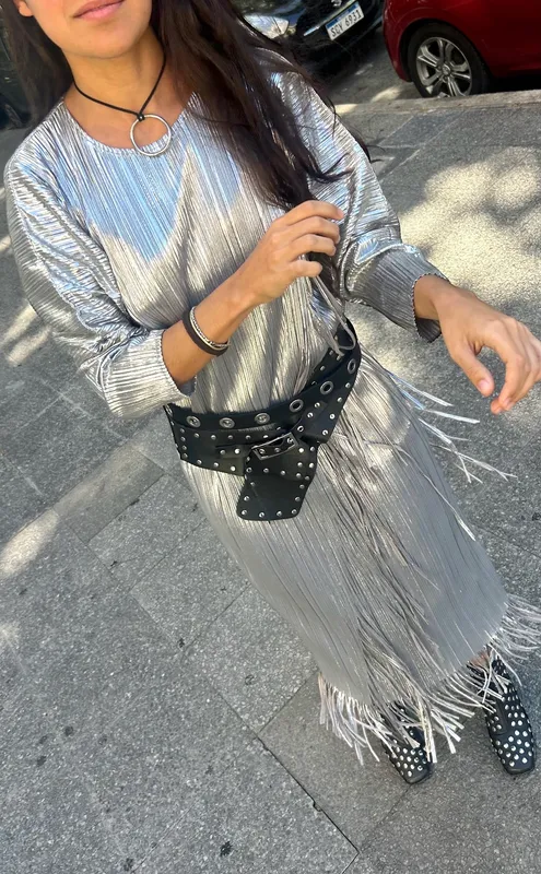 Vestido adolfo dominguez flecos metalizados