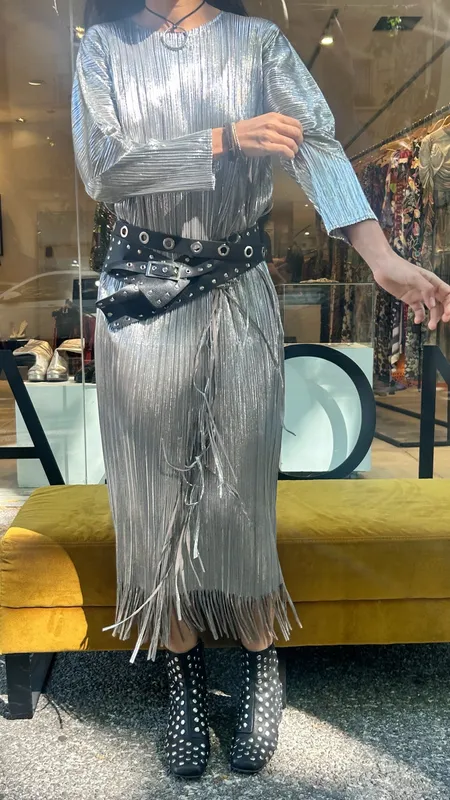 Vestido adolfo dominguez flecos metalizados