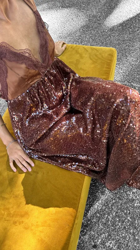 Vestido magma marron lentejuelas+encaje