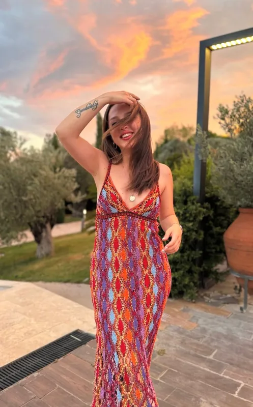 Vestido zara crochet tejido, colores y flecos