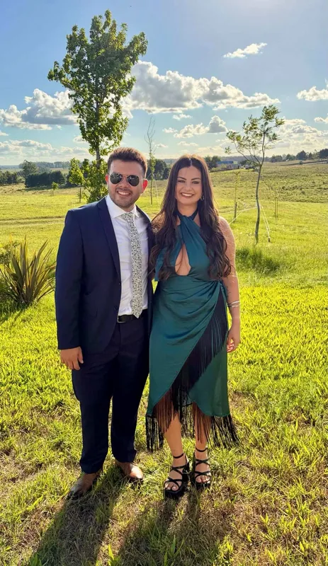 Vestido petroleo flecos negros