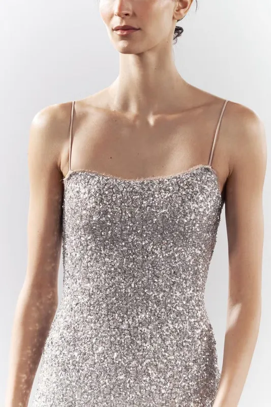 Vestido zara lentejuela nude
