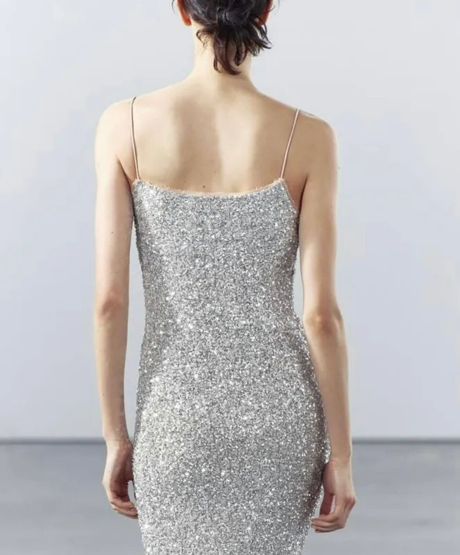 Vestido zara lentejuela nude