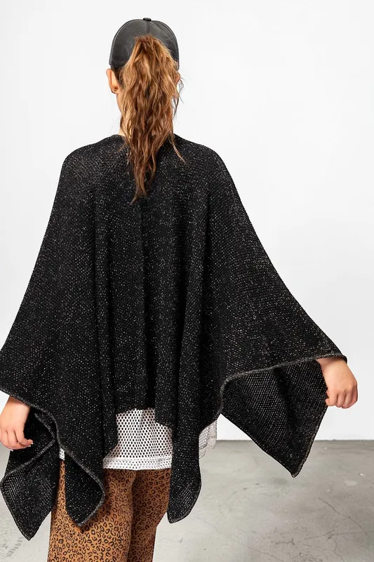 Ruana pura lana negra shiny