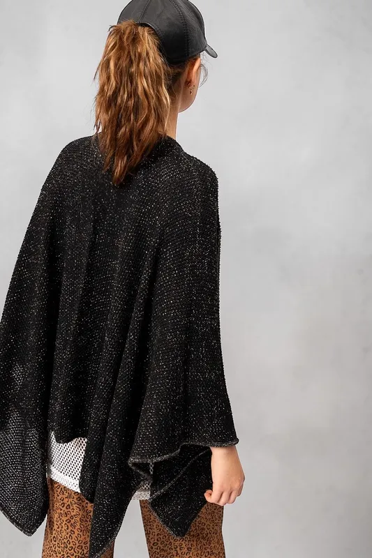 Ruana pura lana negra shiny