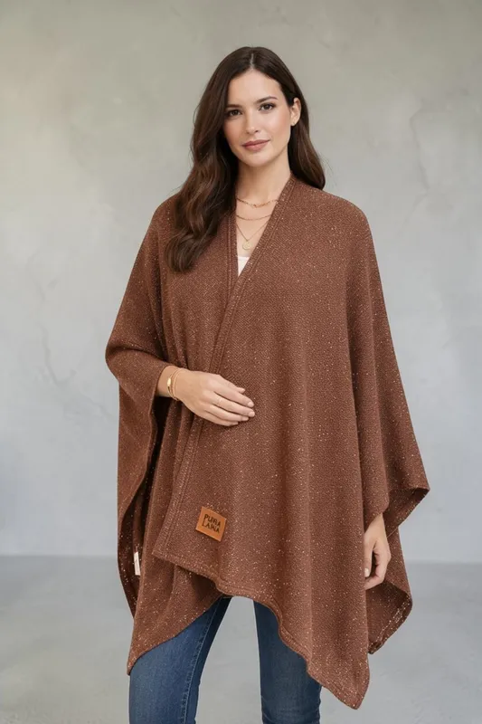 Ruana pura lana marrón shiny