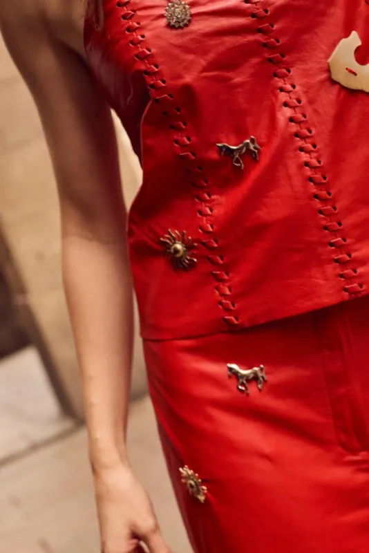 Top agnes cuero rojo