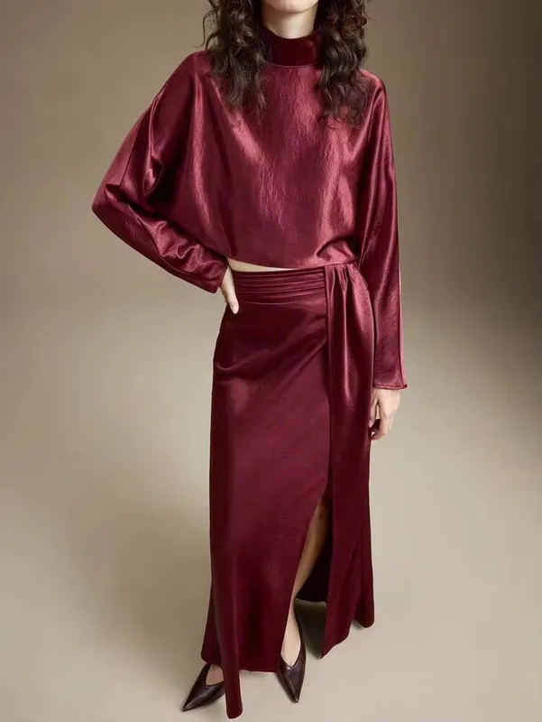 Set bordeaux/wine saten