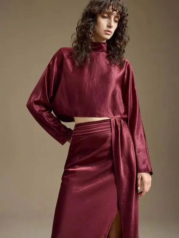 Set bordeaux/wine saten