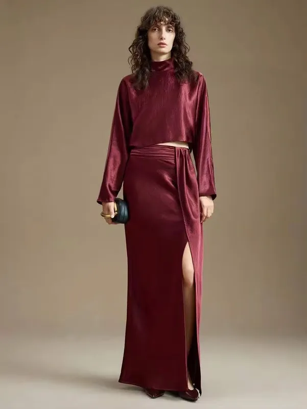 Set bordeaux/wine saten