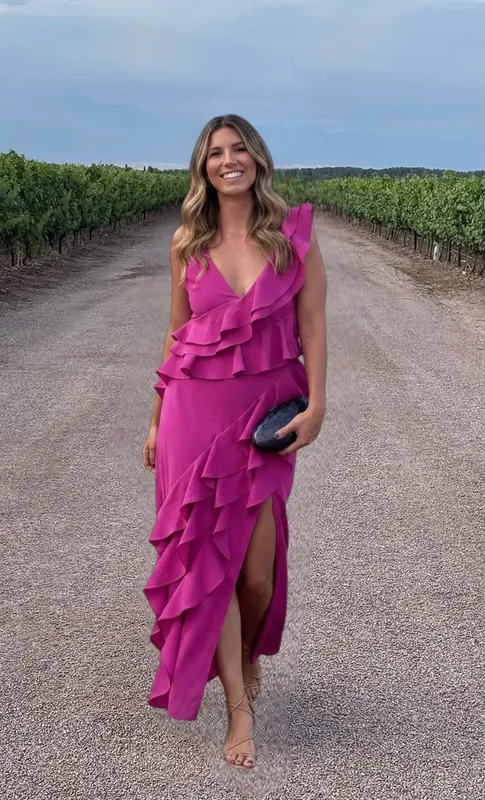Vestido galio fucsia volados lino