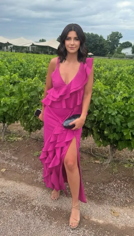 Vestido galio fucsia volados lino