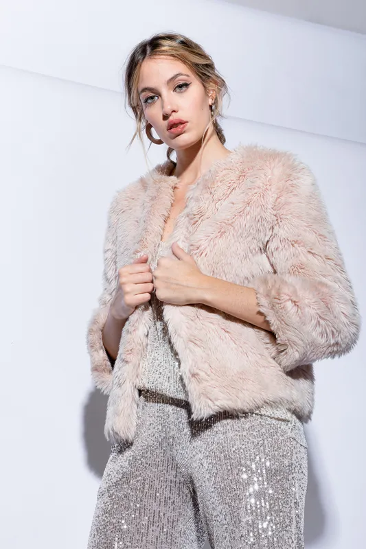 Saco peludo piel rosado clarito de benetton