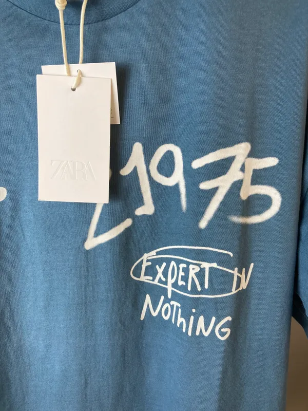 Remera azul estampada zara